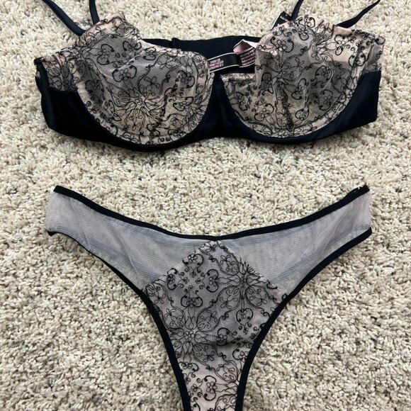 Victoria's Secret VERY SEXY Lace Unlined Demi Bra Set With Panties Valentines - Picture 1 of 12